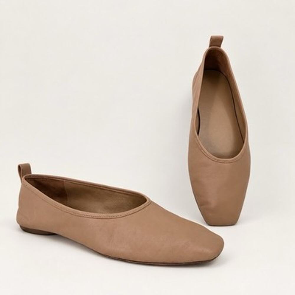 Vince Vivian Leather Ballet Flats Camel Tan Women Size 9 Square Toe Minimalist